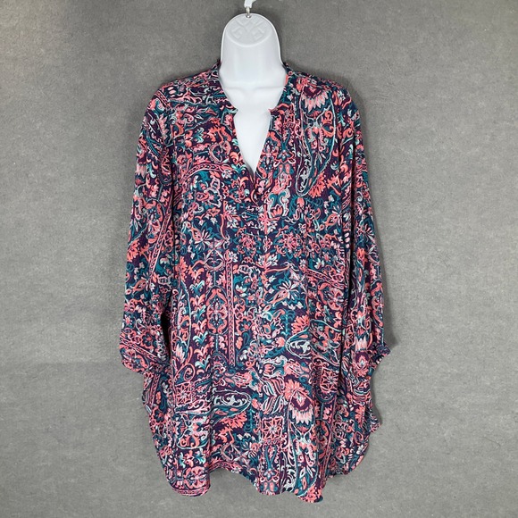 Boutique Paisley Print Tunic Top Blouse Casual Boho 2X Colorful‎ Flowy Bohemian - Picture 1 of 9